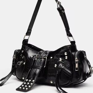 Y2K Punk Vintage PU Leather Crossbody Shoulder Bag Rivets Spikes
